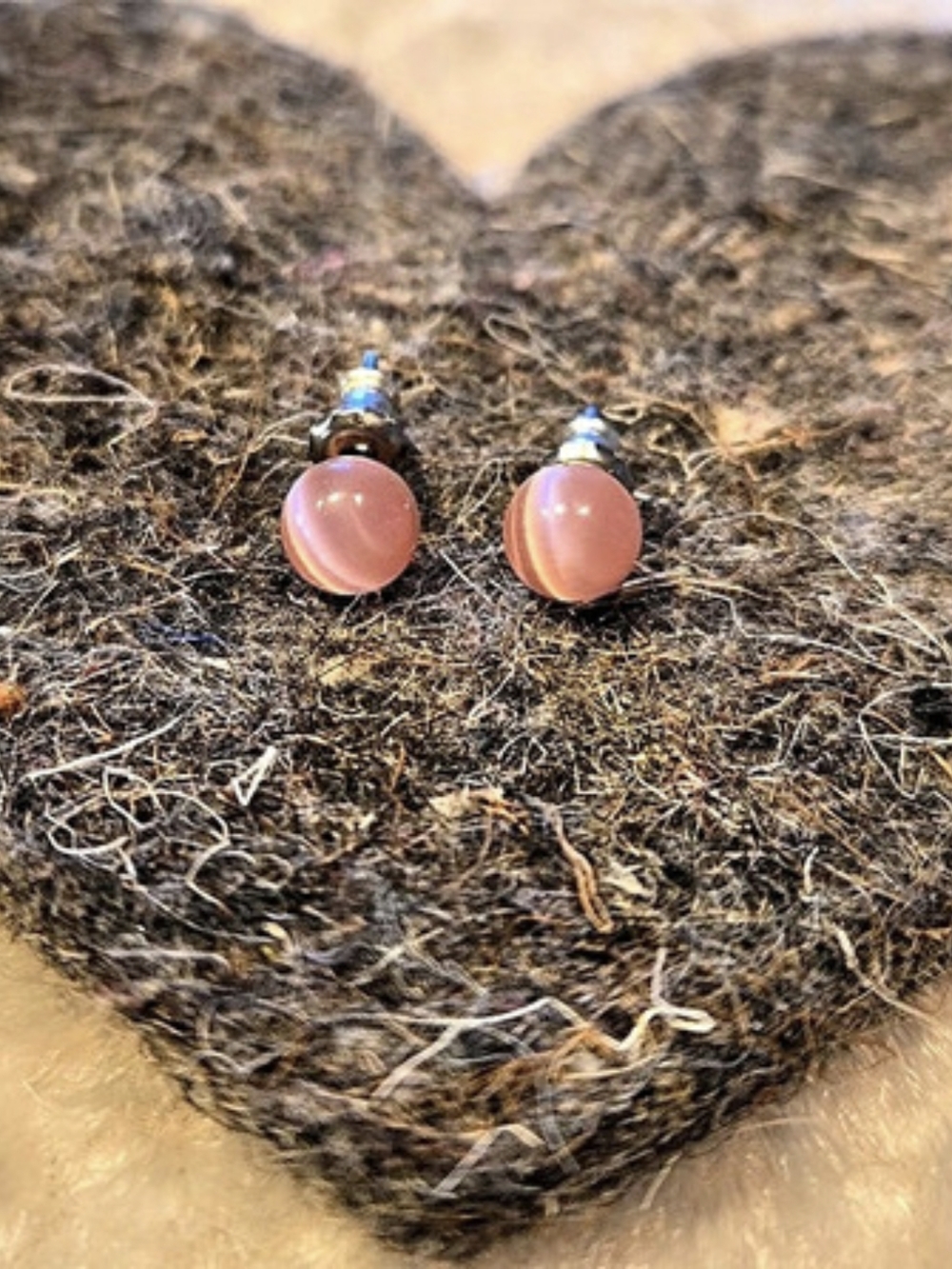 Pink Opalescent Bead Stud Earrings